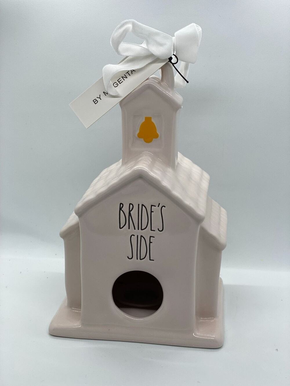 Brides Side Ceramic Church Birdhouse By Magenta With Ribbon Accent